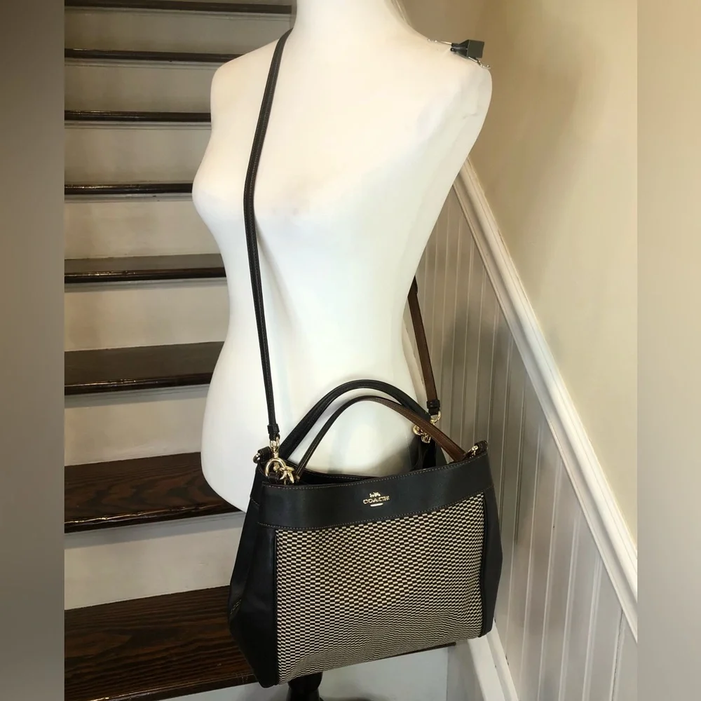 COACH Legacy Black Phoebe Jacquard Leather Shoulder Bag with Crossbody Strap